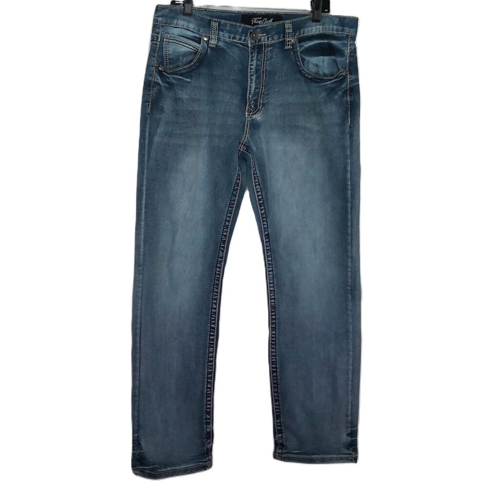 True Luck Men's Blue Jeans Denim Medium Wash Straight Leg Mid Rise Sz 36 X 32